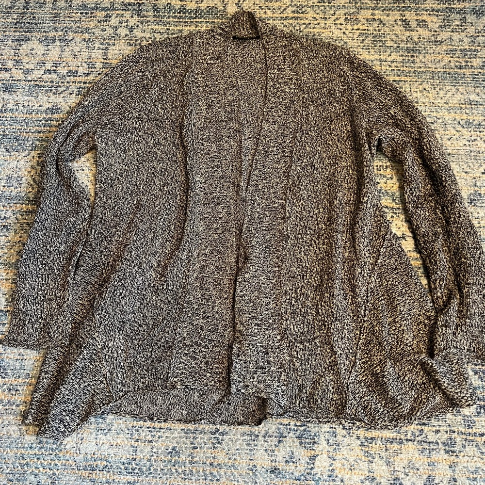 Eileen Fisher Linen Wool Grey Black Open Cardigan - Size MP